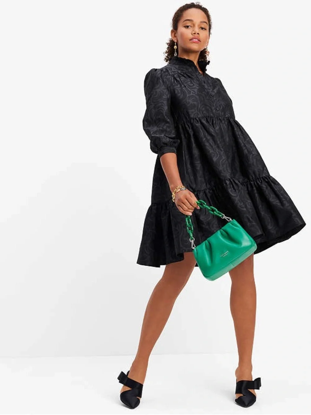 ✨ Kate Spade New York Flourish Swirl Tiered Taffeta Mini Dress Size Medium